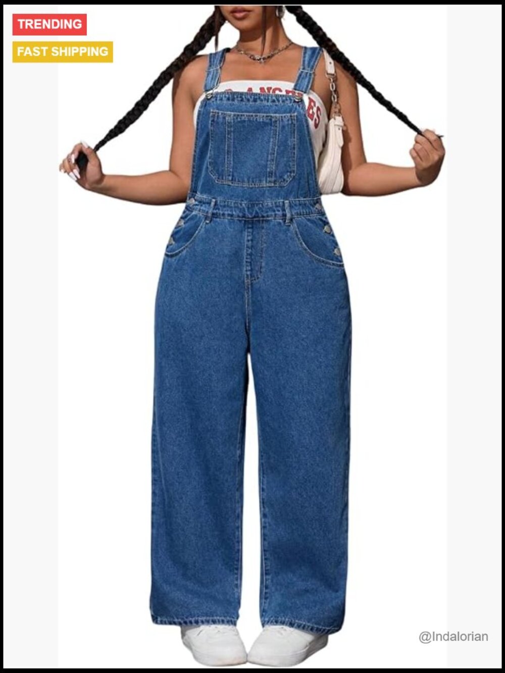 Plus Size Denim Overall Straight Leg Jean Jumpsuit with Pockets